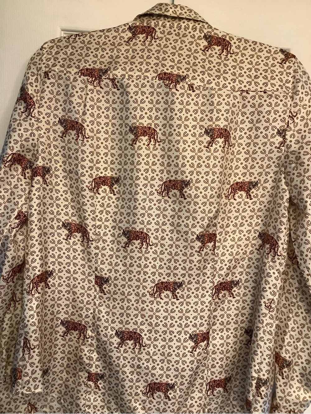 J. Crew Cream Button-Up Shirt with Brown Tiger Print